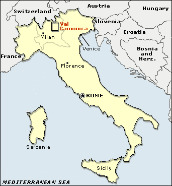 Map of Italy showing location of Val Camonica